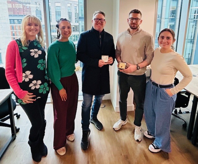 (L-R) Ellie MacDonald, founder of HelloHope, Saskia Rosman, co-founder of The Biskery with Geoff Shepherd of The Yorkshire Mafia and Thomas Leech, centre manager of Cubo and Lisa Shepherd, co-founder of The Biskery